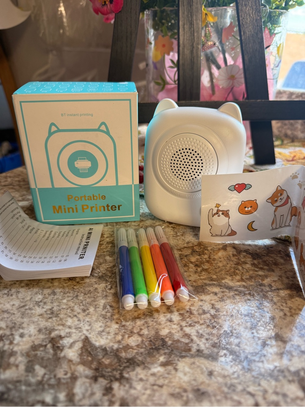 Cute White Portable Mini Printer for Kids - Educational Craft Toy